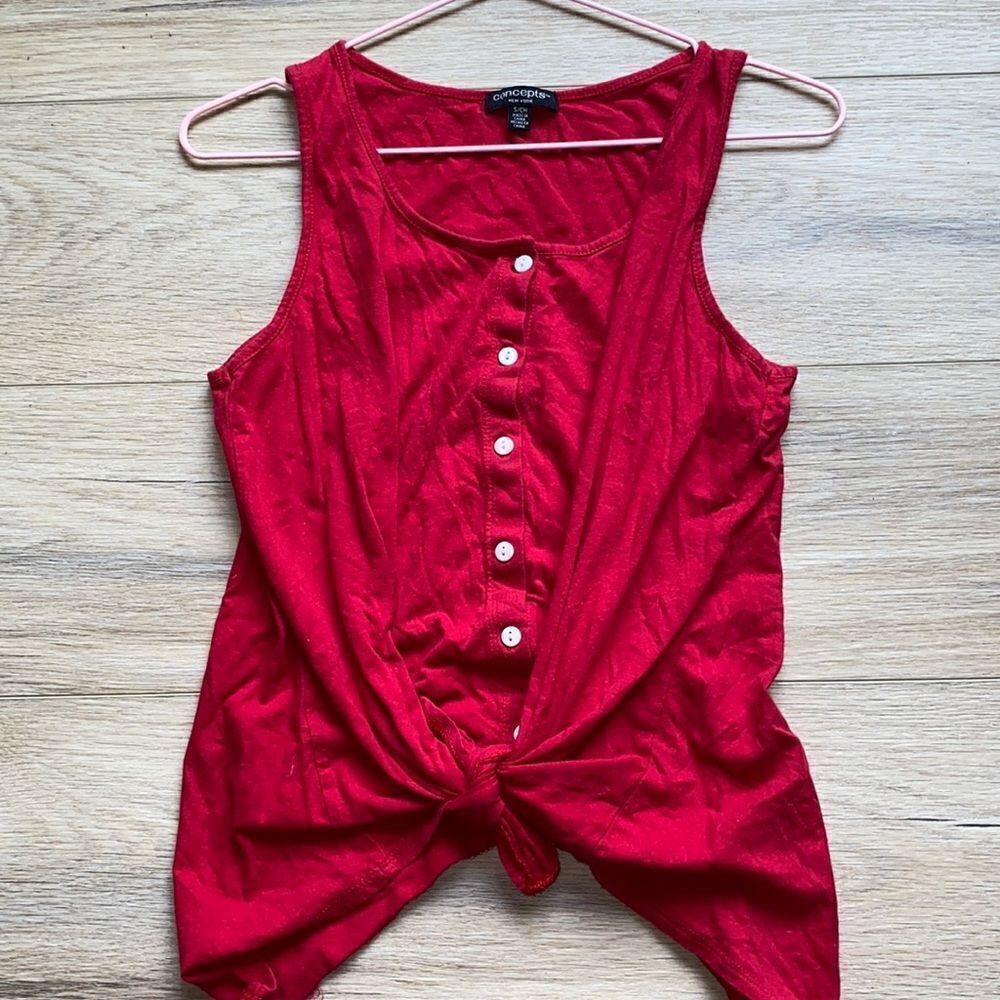 INC International Concepts Red Tie Up Tank Top With White Buttons